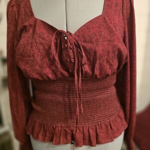 Elegant Red Floral Women's Top